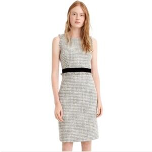 J.Crew Womens Grey Metallic Tweed Fringe Velvet Trim Sheath Dress 2T